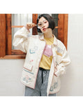 Getadme Pattern Embroidery Harakuju Women Jackets Long Sleeve Turndwon Collar Coats Single-breasted Casual Preppy Style Outerwear Tops