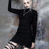 Halloween Gothic Dress Goth Lolita Y2K Mini White Black Draped Bodycon Vintage Birthday for Women Satin