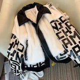 Winter New French Style Brand Short  Warm Chic Fur Lamb Wool Coat Pu Patchwork Zipper Pocket Outwear Chaqueta Mujer