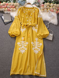 Sweet Style Y2K Women Nice Foreve Dress Embroidery Patchwork Tassel Lace-up Robe Femme Dresses Spring Summer New