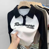 T-shirt à manches courtes et col à revers pour femme, style décontracté, imprimé lettres, col en V, pull polo, vêtements d'été