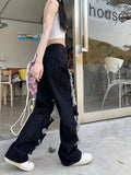 Getadme New All-Match Y2k Distressed Women Broken Hole Jeans High Street Hip Hop High Waist Straight Loose Trousers Washed Mopping Pants