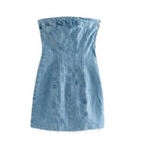 Getadme Sexy Blue Denim Sheath Mini Party Dress Women Y2K Street Style Jeans Tube Backless Bodycon Dress Fashion Vestidos