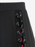 ROSEGAL Gothic Lace Up A Line Skirt For Women Godet Hem Colorful Y2K Elastic Waisted Midi Skirt Ladies Cozy Basic Bottoms 4XL