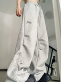 Getadme 그레이 스웨트 팬츠 빈티지 캐주얼 힙합 블랙 와이드 레그 팬츠 오버사이즈 한국 패션 여성 스트리트웨어 스포츠 조거 팬츠
