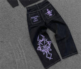 Getadme American retro y2k skeleton print black jeans drop feeling loose straight leg tide brand wide leg loose high street pants
