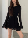 Getadme-Bodycon Black Y2k Mini Dress Women Elegant Slim Sexy Even Party Dress Office Lady Backless Dress Korean Fashion Autumn Chic