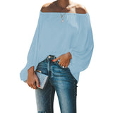 Simple Style Solid Color Off The Shoulder Tops Women Lantern Long Sleeve T-Shirt Female Fashion Loose Sweet Casual Commuter Tees