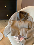 Getadme-French Vintage Knitted Pullover Women Classical Oversized Sweater Turn-Down Collar Long Sleeve Cardigan Korean Y2K Streetwear
