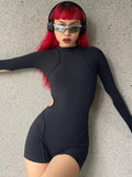 Solid Black Rompers Womens Jumpsuit High Waist Hollow Out Bodycon Playsuit Long Sleeve Sexy Bodysuit Y2k One Piece Ropa De Mujer