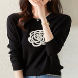 New Spring And Autumn New Women's Round Neck Contrast Color Worsted Wool Knitted Sweater Elegant And Fashionable Jacquard Type