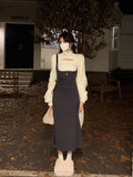 Getadme-Autumn 2 Piece Dress Set Women Elegant Bodycon Midi Dress Female Y2k Clothing Korean Fashion Knitted Sweater + Strap Dress