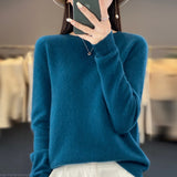 Getadme-Autumn and winter new Merino 100% wool solid color warm female O-neck knitted long sleeve solid color pullover