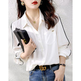 Getadme-Fashion Lapel Button Spliced Pockets All-match Shirt Women Clothing Autumn New Loose Casual Tops Office Lady Blouse