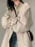 Korean Style Long Sleeve Trench Coats Women Vintage Single Breasted Lapel Zipper Casual Loose Jacket Female Autumn Windbreaker