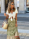 Getadme Jastie Boho Retro Floral Print Skirts Women Summer High Waist A-Line Pleated Long Skirts Casual Holiday Beach Skirt