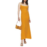 Women Sling Long Dress, Sleeveless Off Shoulder Solid Color Ruffle Party Club Summer Spring Dress