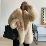 Women Faux Fur Jacket Faux-Fox Fur Coats Winter Suit Collar Warm Loose Pink Female Overcoat Clothes Korea  Women's Eco-coat