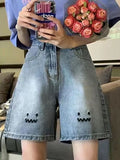 Getadme-Y2K Summer Women Vintage Streetwear Korean Denim Shorts High Waist Knee Length Wide Leg Baggy Cargo Short Pants Harajuku Clothes
