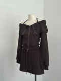 Sexy Sweet Autumn Winter Outfits 2 Piece Set Women Off Shoulder Slash Neck Outerwear +Wrap Hip Elastic Waist Slim Short Skirts