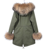 Getadme Winter Hooded Thick Natural Real Raccoon Fur Collar Placket with Cuffs Down Jacket Woman Parkas Long Puffer Coat