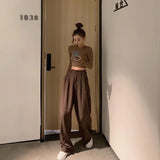 Women pants 2021 Retro Solid Color Wild Straight Wide Leg Pants Female Spring New Korean Fashion High Waist Casual Long Pants