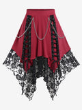 ROSEGAL Gothic Lace Up A Line Skirt For Women Godet Hem Colorful Y2K Elastic Waisted Midi Skirt Ladies Cozy Basic Bottoms 4XL