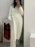 Winter Women Dress Oversize Dresses Knitting Fall Sweater Women Dress Long Sleeve Knitted Dresses Maxi Vintage Thick White Maxi