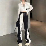 Getadme-American Retro Fashion Y2k Streetwear Black And White Color Contrast High Waist Baggy Jeans Femme Straight Wide Leg Pants Women