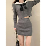 Getadme Elegant 2 Piece Dress Set Women Casual Knitted Sweater + Mini Skirts Female Autumn Y2k Clothing Korean Fashion Suits Chic