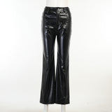 Getadme-Faux Leather PU High Waist Straight Pants Women Trousers Casual Sexy Female Autumn Pocket Button Pants Streetwear