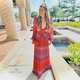 Sexy V-Neck Backless Hollow Out Dress Summer Women Lantern Sleeve Club Party Long Maxi Dresses Tunic Beach Cover Up