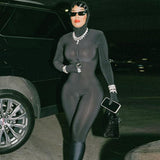 Sexy Y2K Clothes Long Sleeve Bodycon Skinny Zipper Gloves Hoodies Jumpsuit Women Sporty Streetwear Romper Fall Outfits