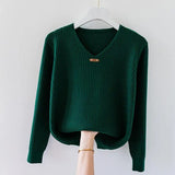 Getadme-Fashion Women Long Sleeve Knitted Sweaters Spring Autumn New Solid Slim V-Neck Korean Basic Casual Bottoming Pullovers Tops