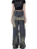 Getadme Super Beautiful Flower High Waist Summer Loose Wide Leg Vintage Style Unique Versatile Straight Leg Pants Women's Jeans