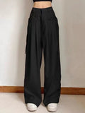 Pantalon femme taille haute étudiante rétro ample et décontracté style coréen, idéal pour le printemps, confortable et facile à assortir.