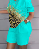 Getadme Womens Two Piece Sets Outfit Summer New Fashion Home Short-Sleeved Shorts Printed Suit Female