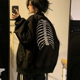 Vintage Skeleton Outline Jacket Hip Hop American High Street Casual Baseball Jacket Flight Jacket Y2K Couple Sports Cardigan