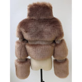 Getadme Winter  Women's Short Faux Fur Jacket Turn-down Collar Warm Patchwork Fur Ladies Faux Fox Fur Coat Fluffy Jacket Streetwear