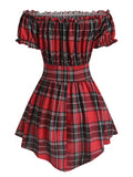 New Fashion Croset Style Off The Shoulder Corset Waist Plaid Women Top Fashion Hide Tummy Short Sleeve Tee For Summer