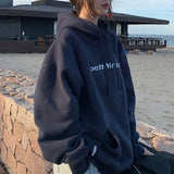 Women's Letter Print Loose Hoodies Sweatshirts Vintage Autumn Winter Unisex Style Clothes Female Warm Oversize Hooded Pullover