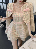 Getadme High Quality Small Fragrance Tweed Two Piece Set Women Short Jacket Coat + Sexy Dress Set Korean Fashion Sweet 2 Piece Suits
