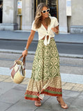 Getadme Jastie Boho Retro Floral Print Skirts Women Summer High Waist A-Line Pleated Long Skirts Casual Holiday Beach Skirt