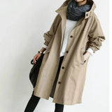 Getadme-Women Fashion Trench Coat Spring Autumn Casual Hooded Medium Long Overcoat Loose Windproof Coat Korean Trendy Large Size