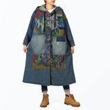 Getadme-Denim Hooded Windbreaker Women Spring Autumn Printed Cowboy Long Trench Casual Korean Arts Style Outerwear Loose Denim Cardigan