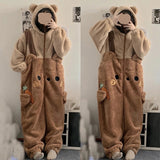 Getadme-Flannel Anime Onesie Adults Animal Pijama Pajamas Set Women Men Cosplay Halloween Cartoon Pyjama Adults Winter Bear Sleepwear
