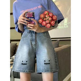 Getadme-Y2K Summer Women Vintage Streetwear Korean Denim Shorts High Waist Knee Length Wide Leg Baggy Cargo Short Pants Harajuku Clothes
