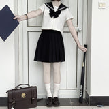 Japanese School Girl Uniform JK Black Sailor Basic Cartoon Navy Sailor Uniform Sets Navy Costume Women Girl Costume