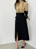 Korean Fashion Long Trench Coat Women Autumn Patchwork Color Single Breasted Lapel Full Sleeve Windbreaker Vintage Jackets