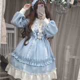 Getadme Women Kawaii Lolita Dress Lace Maid Costume Cosplay Soft Sisters Cute Sweet Dress Female Long Sleeve Party Clothes